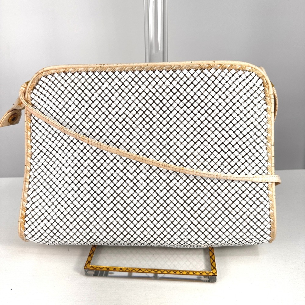 Vintage Whiting & Davis Mesh Crossbody Bag White Trim and Strap Wear